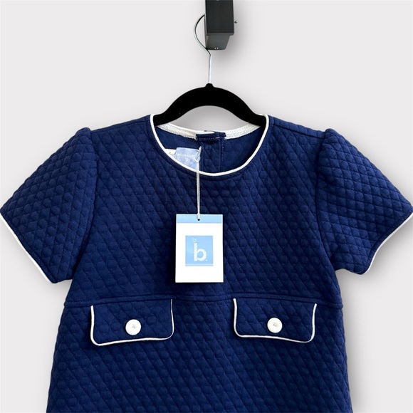 NWT Bella Bliss Navy Quilted Dress Girls 7 Button Back Classic Preppy - Picture 4 of 10